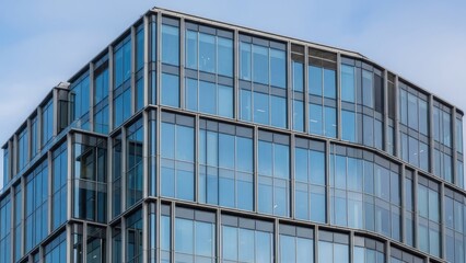 Fototapeta premium A modern glass building with a blue sky in the background