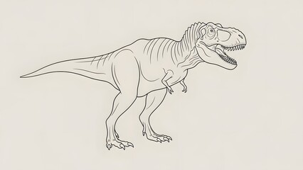 Fototapeta premium A detailed line drawing of a Tyrannosaurus Rex dinosaur, depicted in profile with its mouth open, showcasing its powerful form.