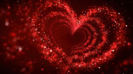 Fototapeta premium Valentine background with red glitter sparkles forming a heart shape tunnel