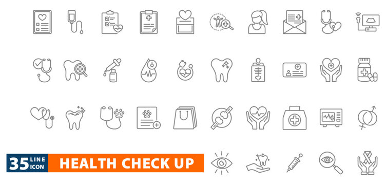 health check up outline icon set