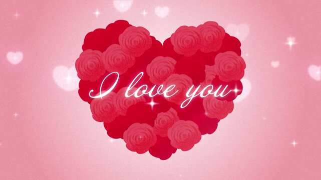 pink background with a heart of red roses and particle animation for Valentine's Day, Wedding, Mother&rsquo;s Day, etc.