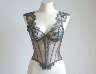 Luxury lace corset lingerie on mannequin, elegant fashion design