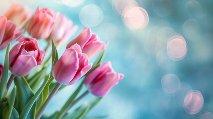 Kartka z życzeniami na międzynarodowy dzień kobiet. Kobieta i tulipany.