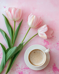 Kartka z życzeniami na międzynarodowy dzień kobiet. Kobieta i tulipany.