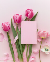 Kartka z życzeniami na międzynarodowy dzień kobiet. Kobieta i tulipany.