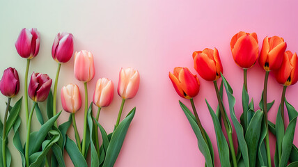 Kartka z życzeniami na międzynarodowy dzień kobiet. Kobieta i tulipany.