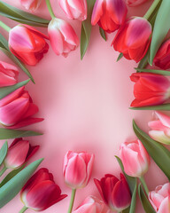 Kartka z życzeniami na międzynarodowy dzień kobiet. Kobieta i tulipany.