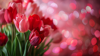 Kartka z życzeniami na międzynarodowy dzień kobiet. Kobieta i tulipany.