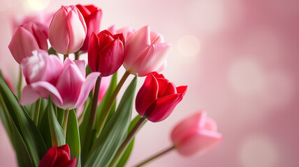 Kartka z życzeniami na międzynarodowy dzień kobiet. Kobieta i tulipany.