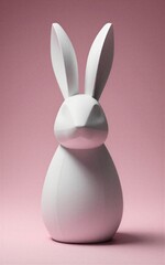 Obraz premium White minimalist rabbit sculpture against soft pink background, modern design aesthetic.