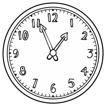 Simple hand-drawn analog clock face with Roman numeral numbers showing the time