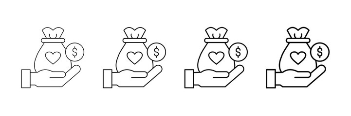 Charity Donation Icons Vector Set In Different Stroke Line Style