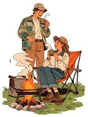 sitting in camp chair illustration, generation AI 