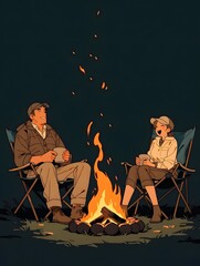 sitting in camp chair illustration, generation AI 