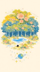 planet black cute cat, watercolor illustration, generation AI 