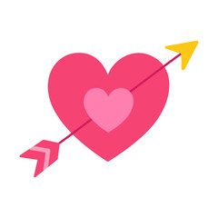 Valentine&rsquo;s Day Heart with Arrow Illustration, Romantic Love Symbol, Cupid Arrow Design Isolated on White Background for Greeting Cards, Wedding, Engagement, Branding and Social Media Use.