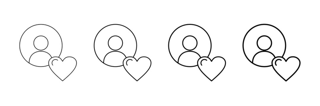 Self Love Heart Icons Vector Set In Different Stroke Line Style