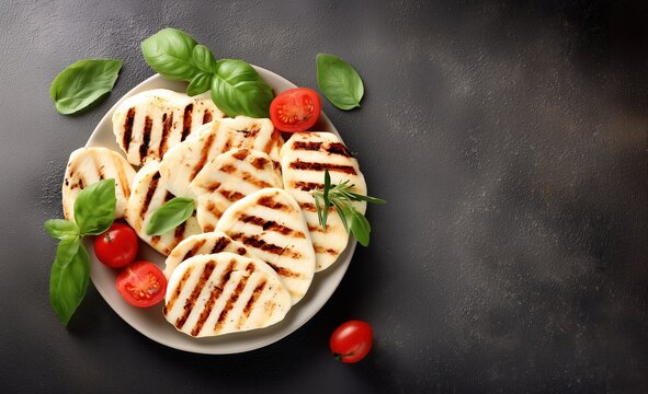 grilled halloumi cheese, top vew