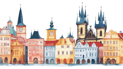 Obraz premium Old Town Square in Prague. Old Town Square in Prague watercolor vector illustration