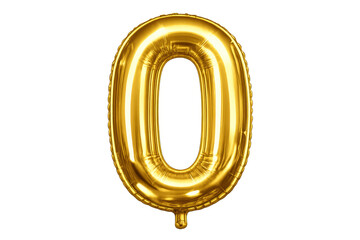 Golden foil balloon number zero on transparent background