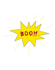 Illustration of a yellow explosion with the word boom written on it © Riki