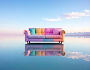 Strawberry ice cream cone rising through creamy splash with soft pink sky background creating dreamy sweet dessert advertising scene