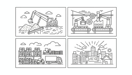 Obraz premium Construction Action, Industry Development, Cityscape, Illustration, Urban View