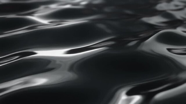smooth wave of reflective chrome liquid rippling endlessly across a dark surface