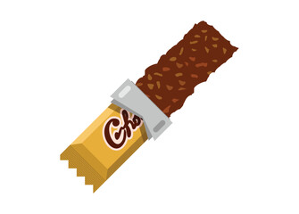 Chocolate cream coated wafer with its peeled package. Simple flat illustration.