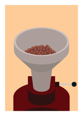 Coffee bean inside coffee roasting machine. Simple flat illustration.
