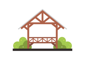 Wooden gazebo building. Simple flat illustration.