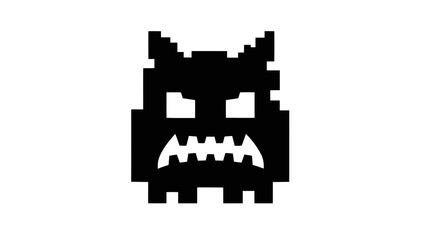 Pixelated monster face with sharp teeth