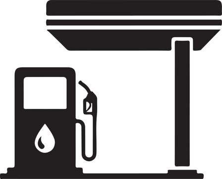Petrol pump icon with fuel nozzle and canopy isolated on transparent background
