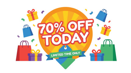 70% Off Today on Gifts and Shopping Bags in Colorful Celebration Environment