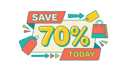 Save 70% on Shopping Deals Today with Colorful Tags and Arrows