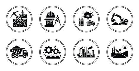 Mining industry stages of extraction process from exploration and drilling to reclamation icons © GoDesigner