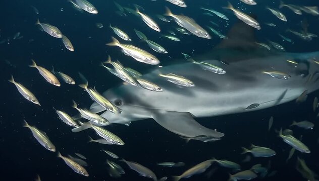 Close up of the spinner dolphin (Stenella longirostris) hunt lantern fish in the depths in the Pacific ocean, off the coast of Costa Rica, Central America
