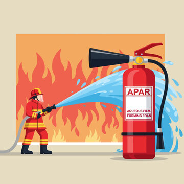 Firefighter Using Fire Extinguisher to Put Out Fire.
