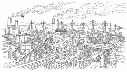 Power Plant Operations in a Cityscape Illustration