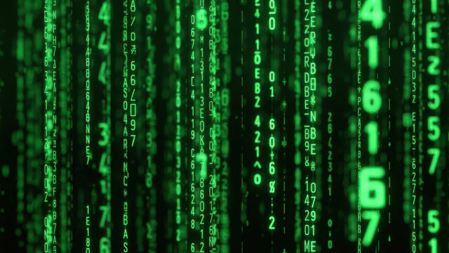 Matrix code rain green digital numbers background