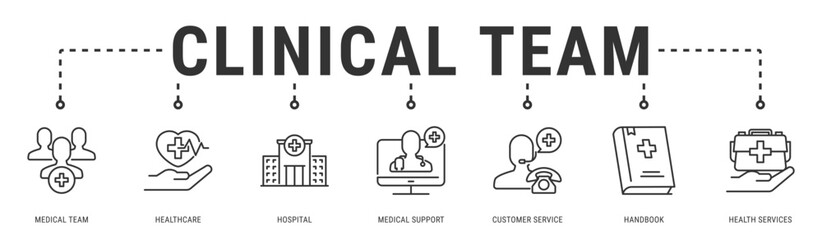 Fototapeta premium Clinical Team web banner icon vector illustration with Medical Team, Healthcare, Hospital, Medical Support, Customer Service, Handbook and Health Services