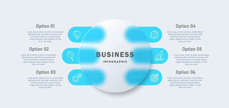Glassmorphism Business Infographic with Six Process Options for Corporate Presentation