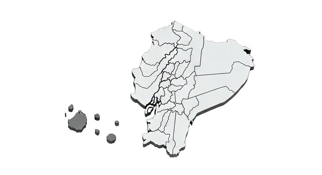 3D Map of Ecuador with Provinces and Galapagos Islands