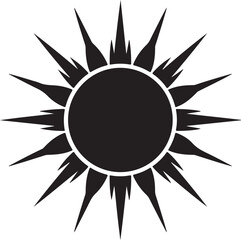 Stylized sun with sharp rays in black silhouette for solar or celestial themes