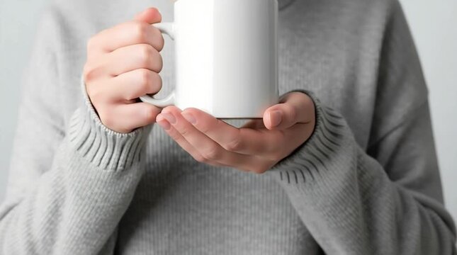 Holding a White Mug, Indoor Environment, Lifestyle Photography, Warm Atmosphere