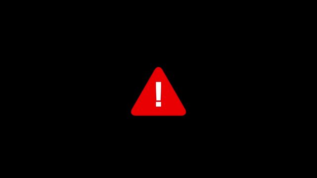 Red triangle warning sign with a white exclamation mark inside on a solid black background signifying an alert or danger symbol. Keywords: warning, alert, danger, sign, symbol, triangle