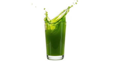 Fresh green juice splashing in a glass isolated on transparent background