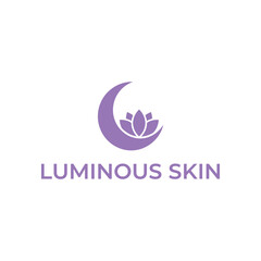Obraz premium Minimalist crescent moon with lotus flower icon for beauty skincare branding, wellness clinic or luxury cosmetic products named Luminous Skin