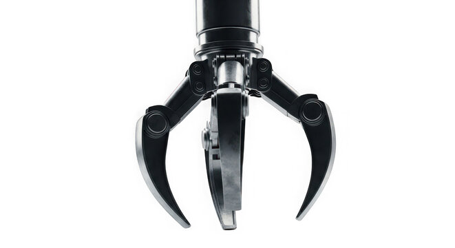 Closeup of a black robotic claw on a transparent background isolated on transparent background