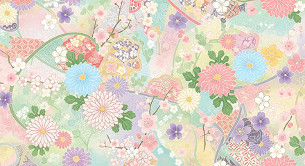 Colorful Floral Pattern with Pastel Shades for Design.